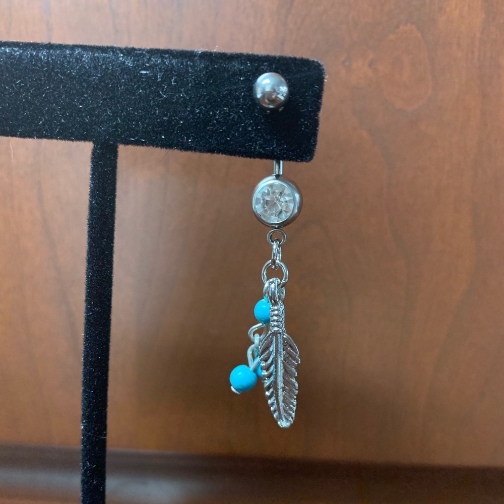 Turquoise Feather Native Beaded Navel Belly Ring